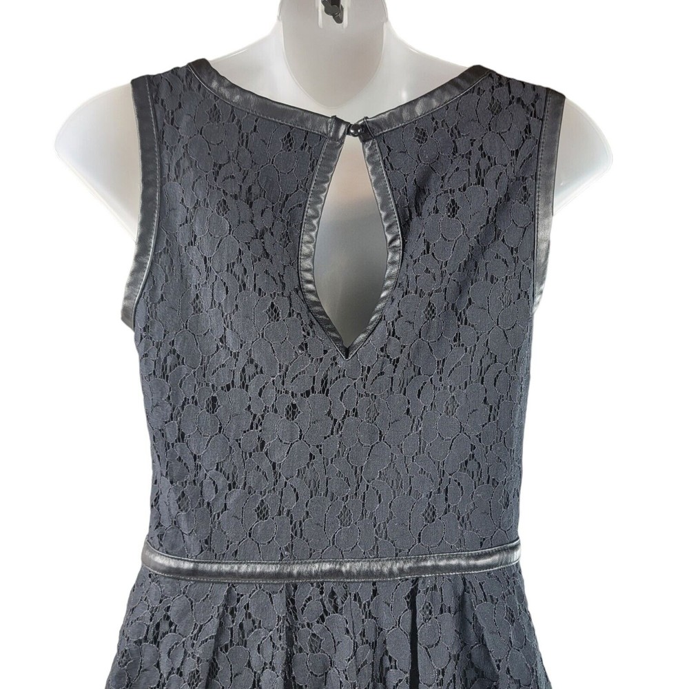 Speechless Black Lace Sleeveless Mini Dress Sz 5 keyhole back faux leather trim - Picture 4 of 16